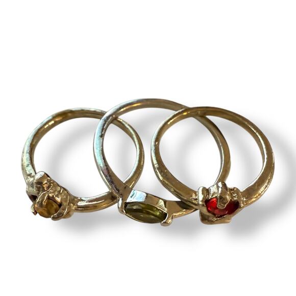 Silver 3 Multi Finger Ring Lot With Gemstones Size 5-9 - Picture 3 of 3